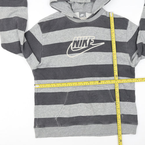 Nike Boys Grey Striped Pullover Hoodie L 12/13 Years Hooded Fleece Sweatshirt