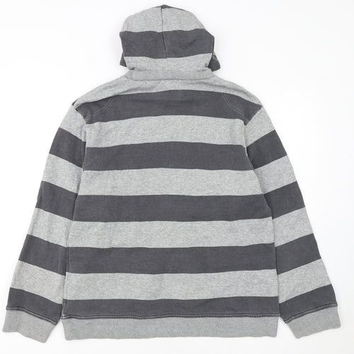 Nike Boys Grey Striped Pullover Hoodie L 12/13 Years Hooded Fleece Sweatshirt