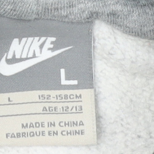 Nike Boys Grey Striped Pullover Hoodie L 12/13 Years Hooded Fleece Sweatshirt
