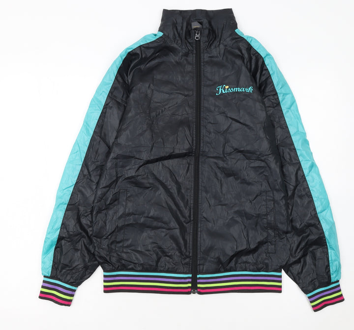 Kissmark Girls Black & Aqua Track Jacket Size 12-13 Years Lightweight Zip