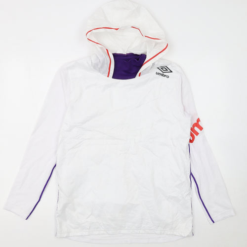 Umbro Womens White Hooded Pullover Hoodie Size 12 with Logo Detail