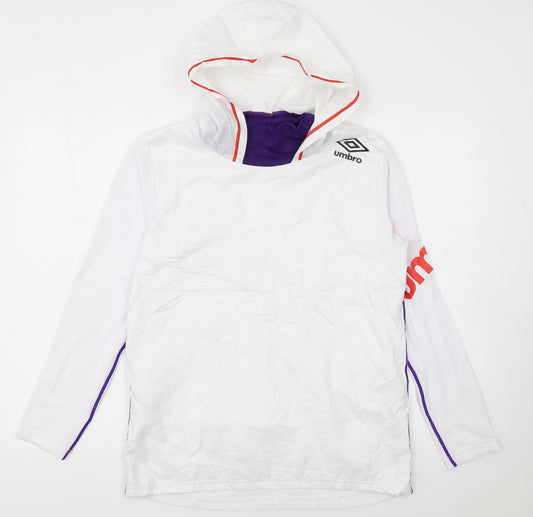 Umbro Womens White Hooded Pullover Hoodie Size 12 with Logo Detail