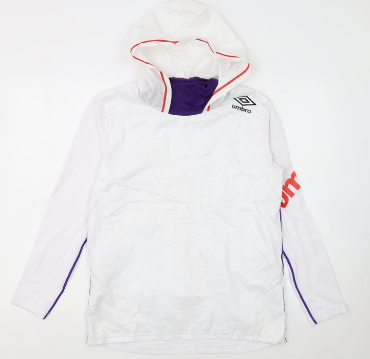 Umbro Womens White Hooded Pullover Hoodie Size 12 with Logo Detail