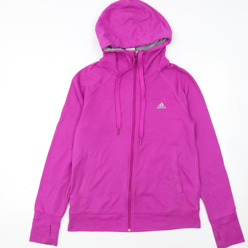 Adidas Womens Pink Full Zip Hoodie Size 12-14 Cotton Blend Climalite