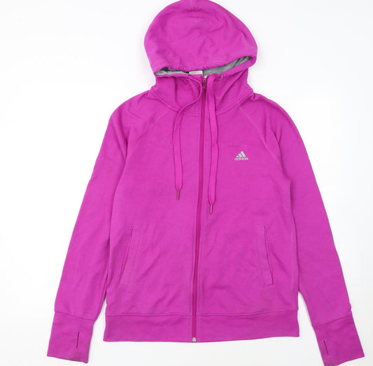 Adidas Womens Pink Full Zip Hoodie Size 12-14 Cotton Blend Climalite