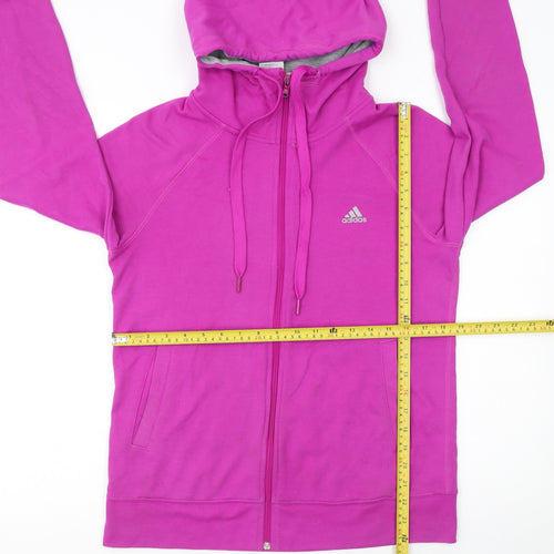 Adidas Womens Pink Full Zip Hoodie Size 12-14 Cotton Blend Climalite