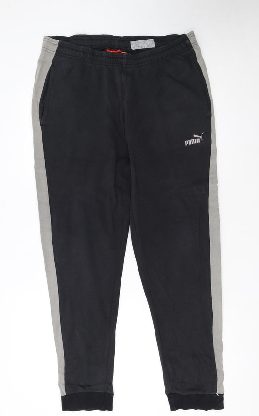 Puma Men's Black Jogger Sweatpants L Grey Side Stripes Casual