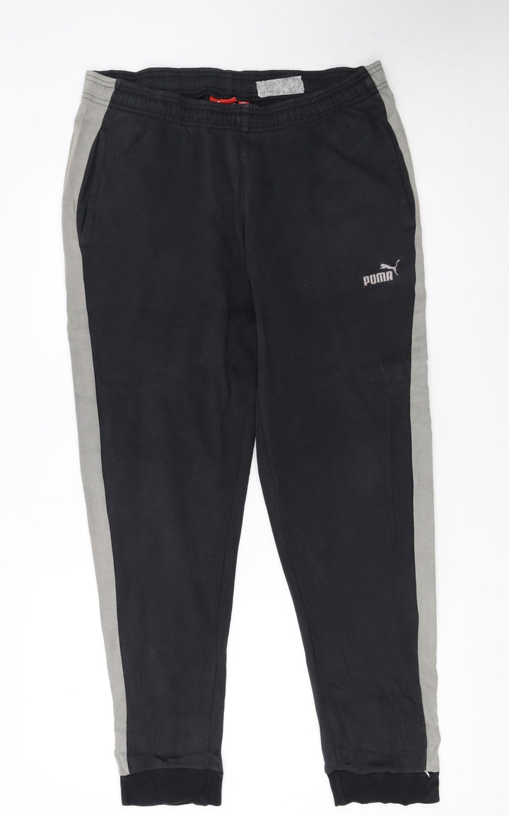 Puma Men's Black Jogger Sweatpants L Grey Side Stripes Casual