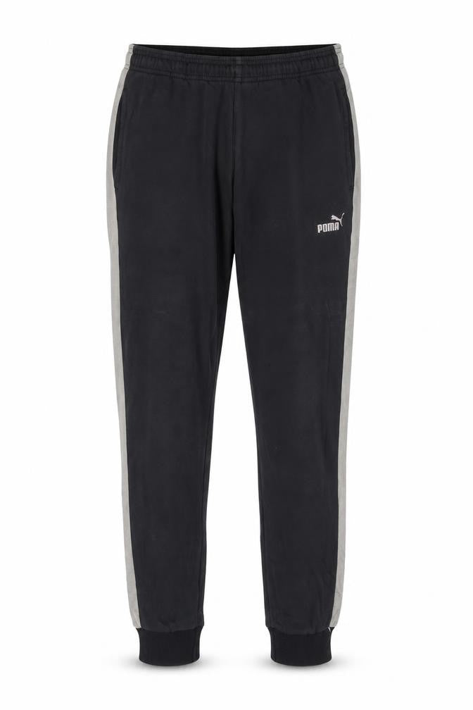 Front view of Puma Men's Black Jogger Sweatpants L Grey Side Stripes Casual