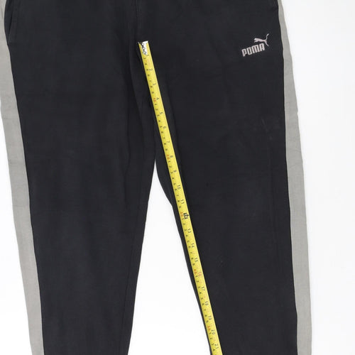 Puma Men's Black Jogger Sweatpants L Grey Side Stripes Casual