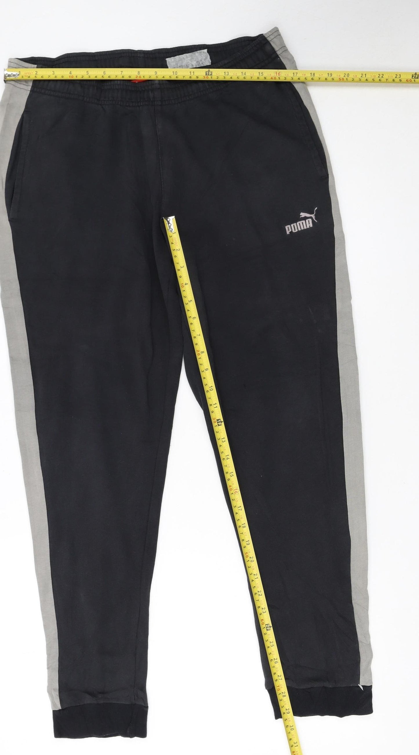 Puma Men's Black Jogger Sweatpants L Grey Side Stripes Casual