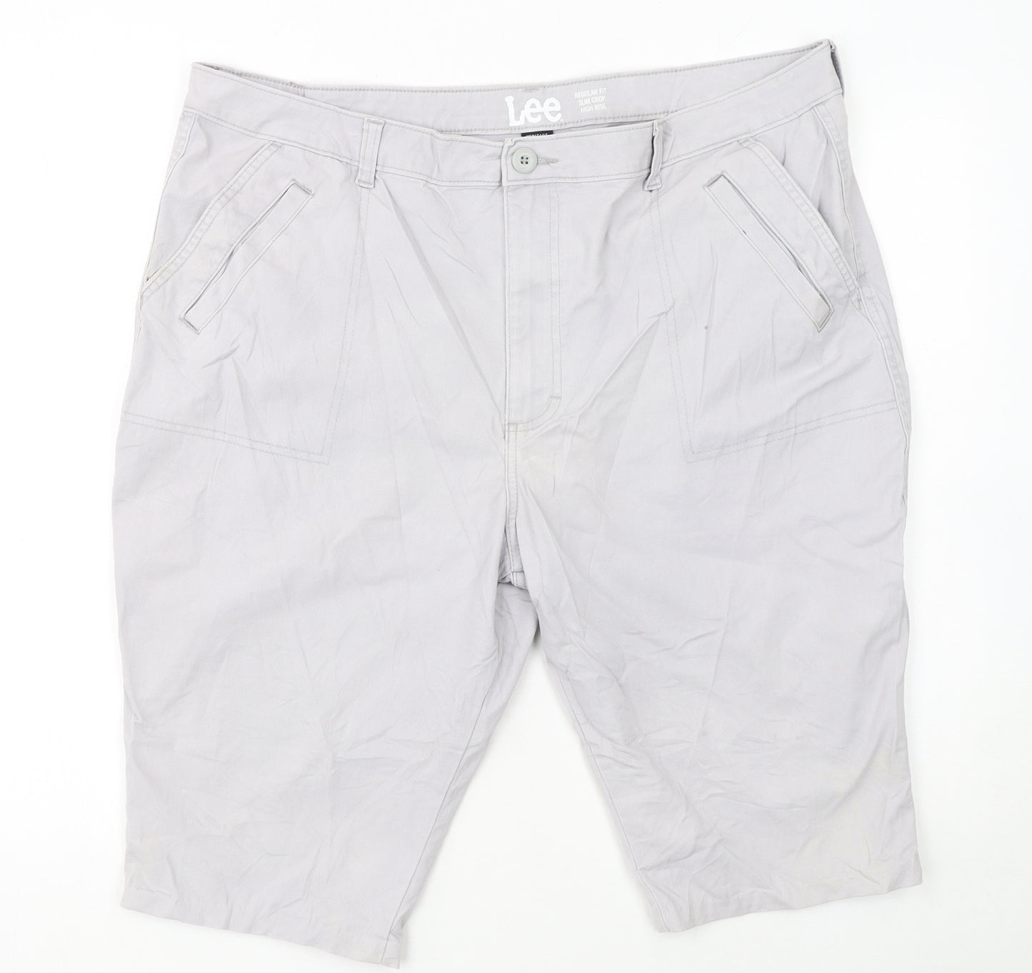 Lee Women’s Grey High Rise Chino Shorts M Regular Fit Heritage