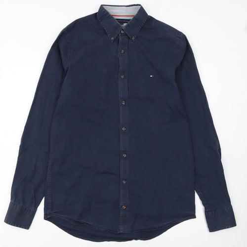 Tommy Hilfiger Men's Blue Slim Fit Stretch Button-Up Shirt S