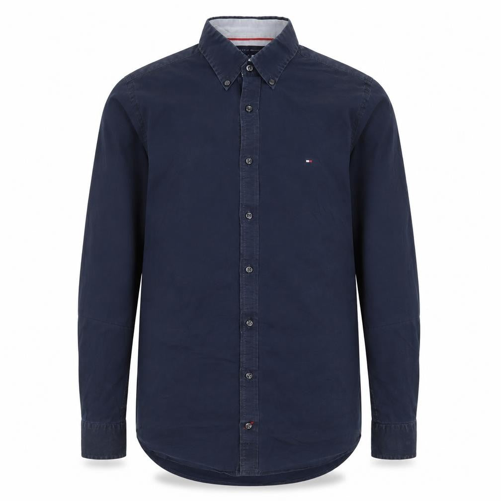 Front view of Tommy Hilfiger Men's Blue Slim Fit Stretch Button-Up Shirt S