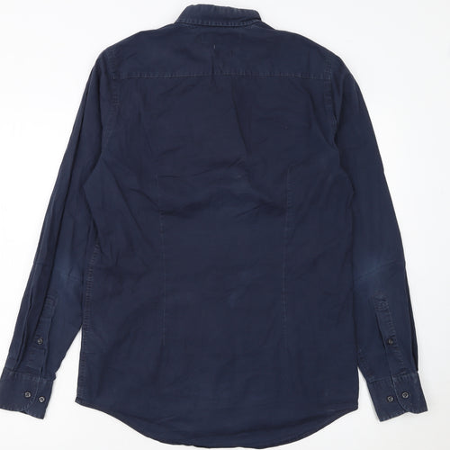 Tommy Hilfiger Men's Blue Slim Fit Stretch Button-Up Shirt S