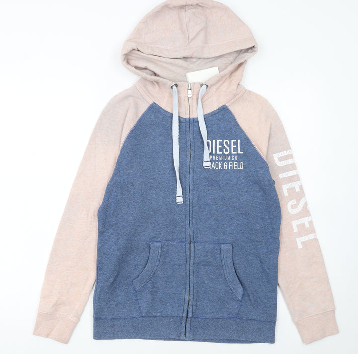 Diesel Women Blue Beige Full Zip Hoodie Size M Track & Field Logo