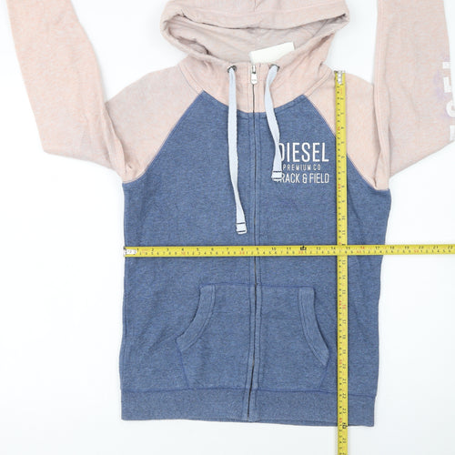 Diesel Women Blue Beige Full Zip Hoodie Size M Track & Field Logo