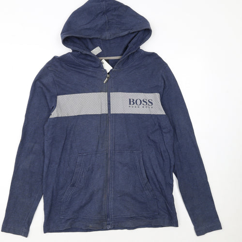 Hugo Boss Men's Blue Full Zip Hoodie Size S Jersey Cotton