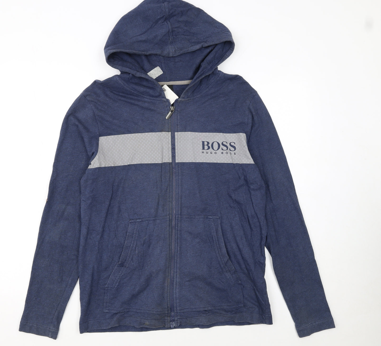 Hugo Boss Men's Blue Full Zip Hoodie Size S Jersey Cotton