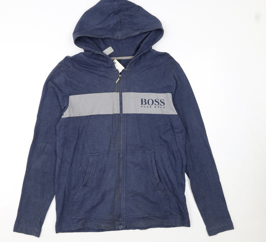 Hugo Boss Men's Blue Full Zip Hoodie Size S Jersey Cotton