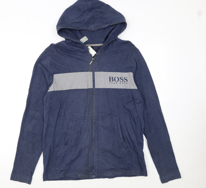 Hugo Boss Men's Blue Full Zip Hoodie Size S Jersey Cotton