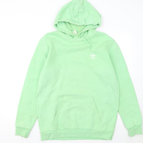 Adidas Mens Green Pullover Hoodie Size M Logo Fleece Sweatshirt