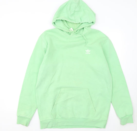 Adidas Mens Green Pullover Hoodie Size M Logo Fleece Sweatshirt