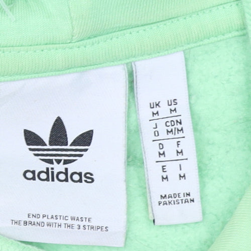 Adidas Mens Green Pullover Hoodie Size M Logo Fleece Sweatshirt
