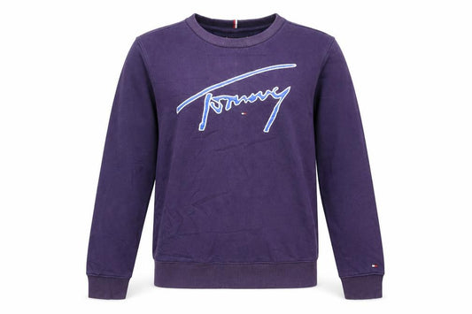 Front view of Tommy Hilfiger girls’ purple crew neck pullover sweatshirt, size 164