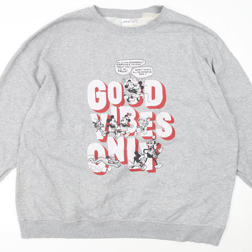 Disney Women Grey XL Sweatshirt Mickey & Friends Good Vibes Only