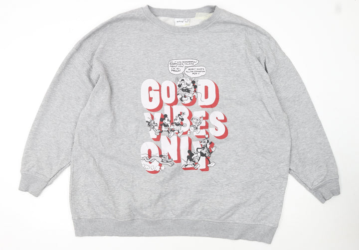 Disney Women Grey XL Sweatshirt Mickey & Friends Good Vibes Only