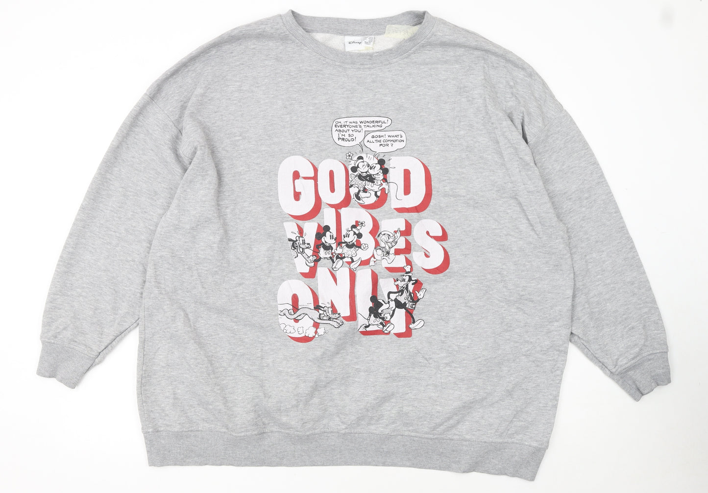Disney Women Grey XL Sweatshirt Mickey & Friends Good Vibes Only