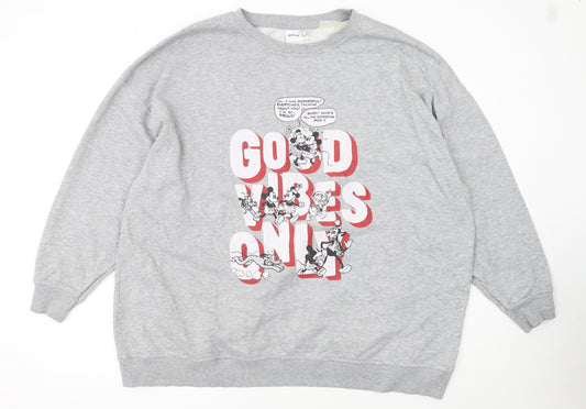 Disney Women Grey XL Sweatshirt Mickey & Friends Good Vibes Only