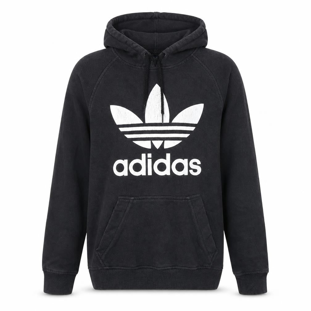 Front view of Adidas Men's Black Pullover Hoodie Small Logo Fleece Sweatshirt