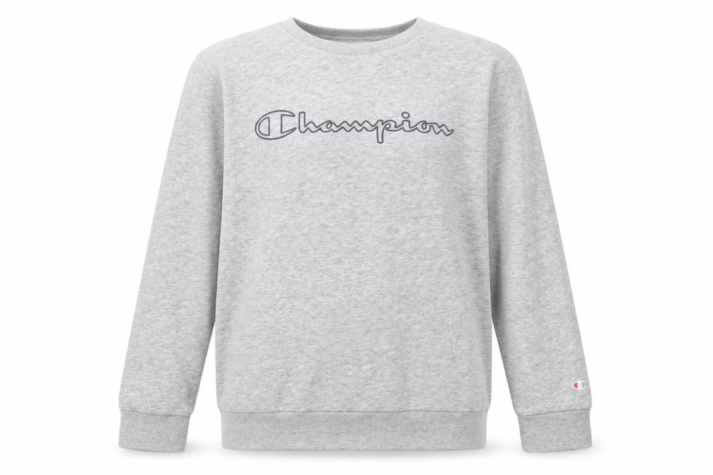 Front view of Champion boys’ grey logo pullover sweatshirt 11-12 years regular fit