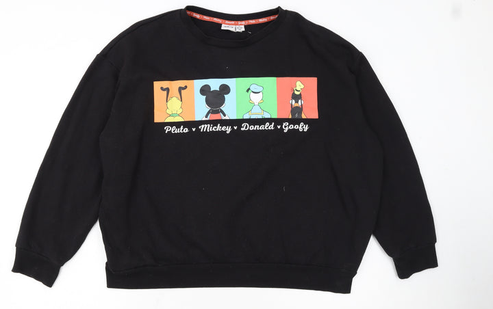 Disney Women Black XL Sweatshirt Mickey Donald Goofy Print