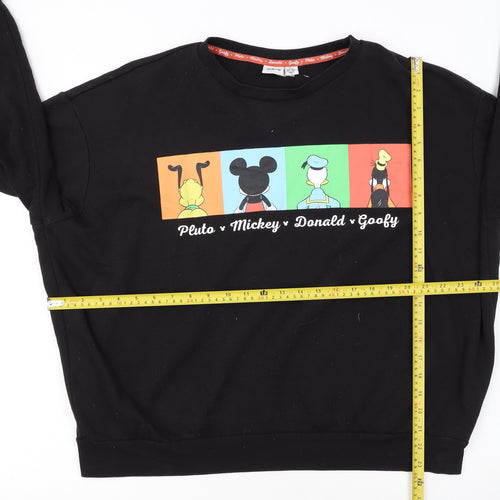 Disney Women Black XL Sweatshirt Mickey Donald Goofy Print