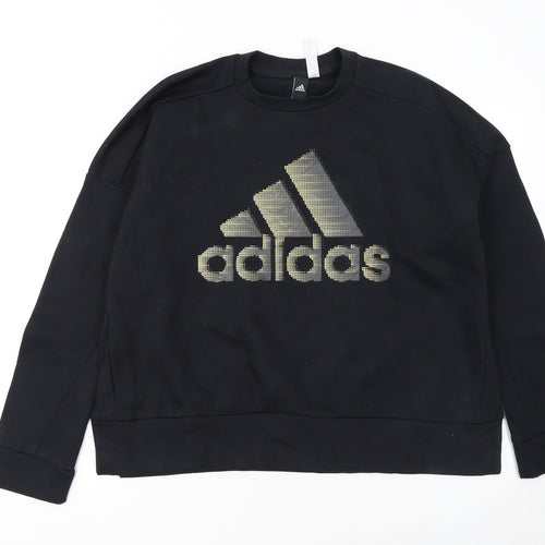 Adidas Womens Black Logo Pullover Sweatshirt L 14-16 Casual
