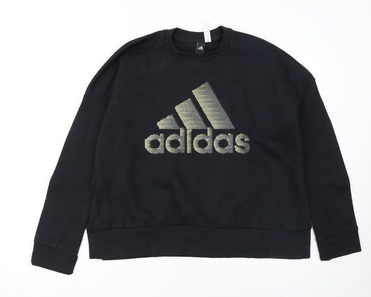 Adidas Womens Black Logo Pullover Sweatshirt L 14-16 Casual