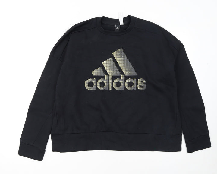 Adidas Womens Black Logo Pullover Sweatshirt L 14-16 Casual