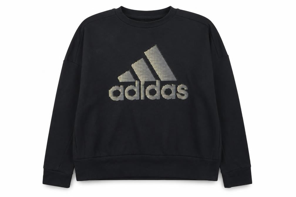 Front view of Adidas women’s black logo pullover sweatshirt l 14-16 casual