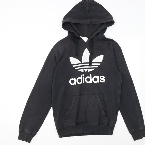Adidas Womens Black XS Pullover Hoodie with Logo Print