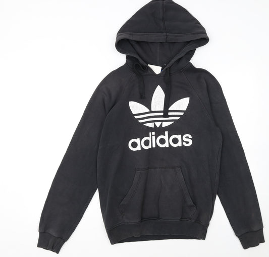 Adidas Womens Black XS Pullover Hoodie with Logo Print