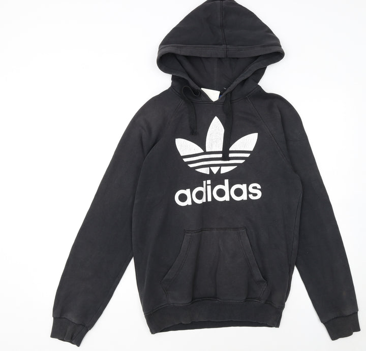 Adidas Womens Black XS Pullover Hoodie with Logo Print