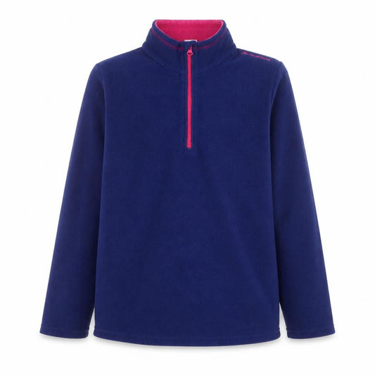 Front view of Decathlon girls’ blue fleece half zip pullover sweatshirt, size 14, years
