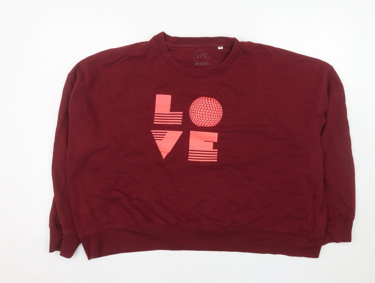 Disko Kids Womens Burgundy LOVE Pullover Sweatshirt XXL Organic Cotton
