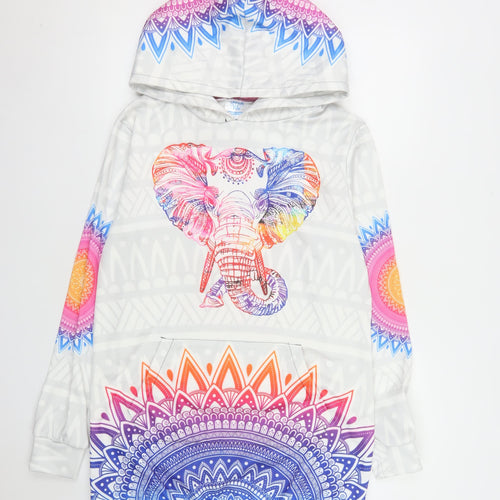 Yes We Vibe Unisex Multicoloured Elephant Graphic Pullover Hoodie Medium