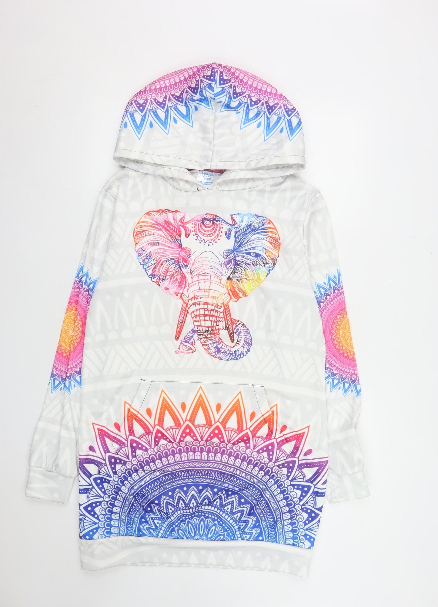 Yes We Vibe Unisex Multicoloured Elephant Graphic Pullover Hoodie Medium