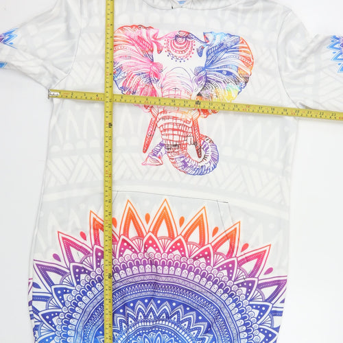 Yes We Vibe Unisex Multicoloured Elephant Graphic Pullover Hoodie Medium