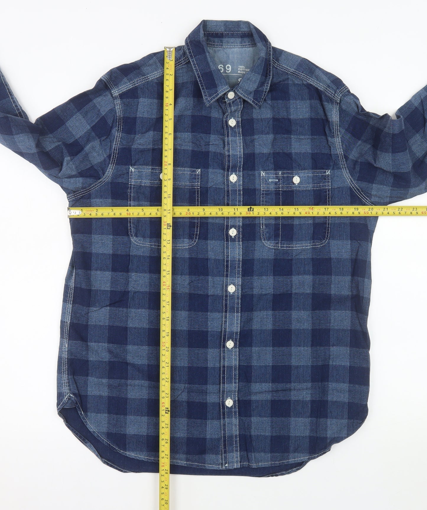 Gap 1969 Men's Blue Check Cotton Flannel Long Sleeve Shirt Size S